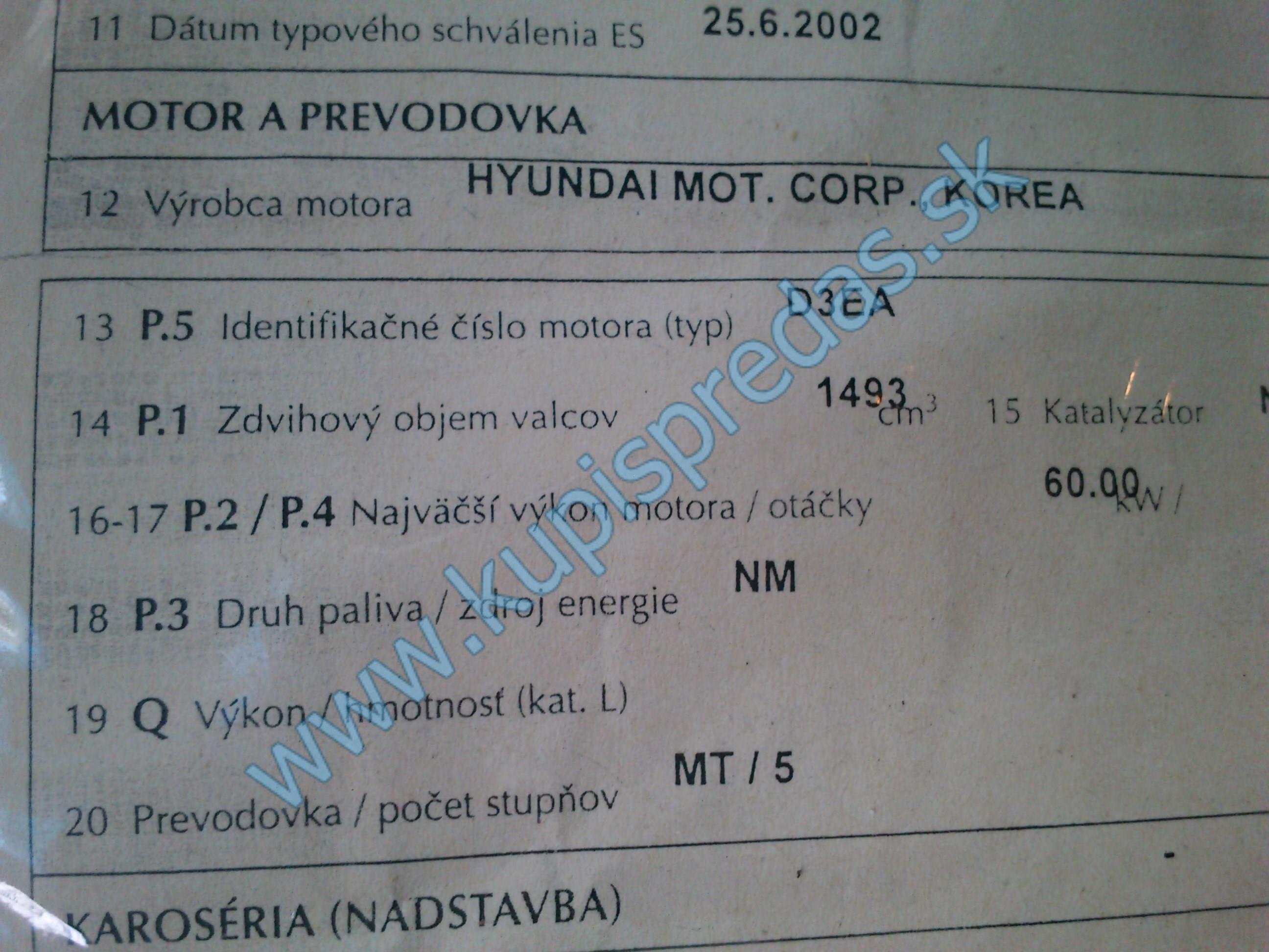 Hyundai Matrix 1,5 CRDi 2002 D3EA