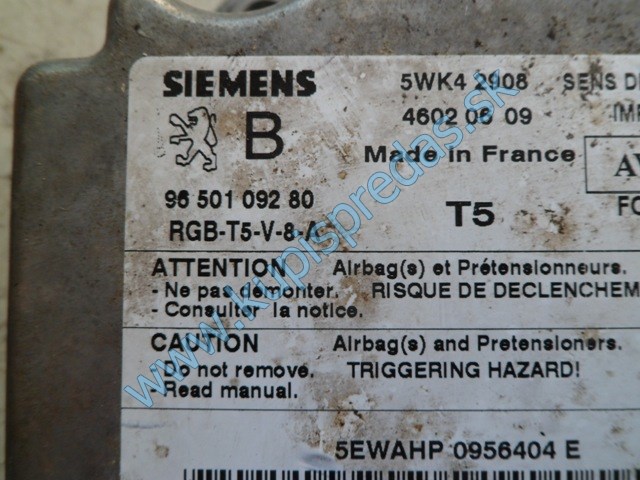 riadiaca jednotka na airbagy na peugeot 307, 9650109280, 