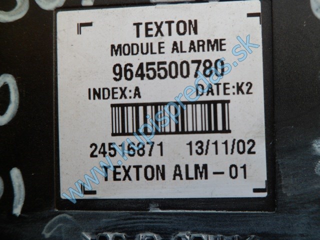 riadiaca jednotka alarmu na peugeot 307 2,0hdi, 9645500780
