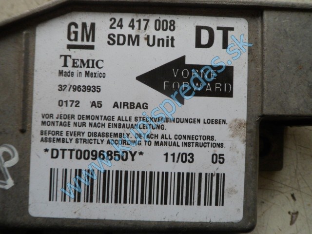riadiaca jednotka airbagov na opel combo 1,7dti, 24417008