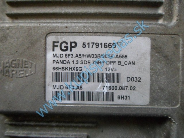 riadiaca jednotka motora na fiat pandu 1,3jtd, FGP 51791669