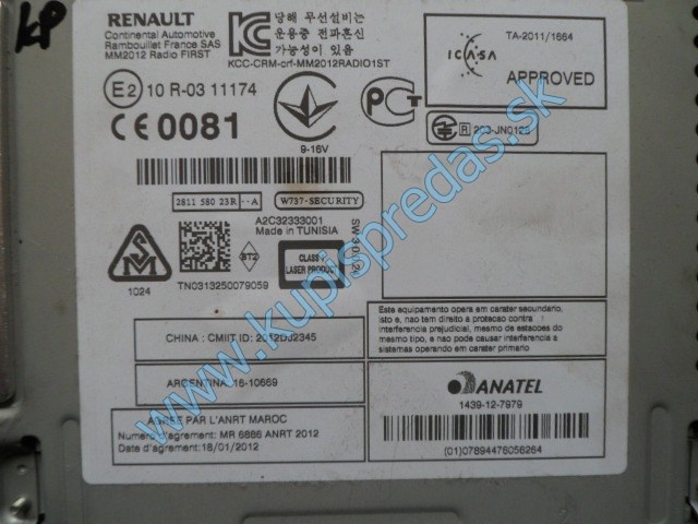 autorádio na renault megane III, 2811580023R