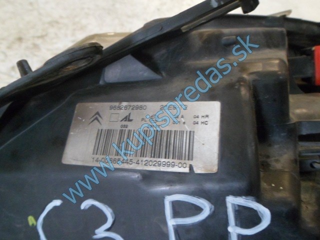 pravé predné svetlo na citroen c3 1,4i 16V, 9682672980