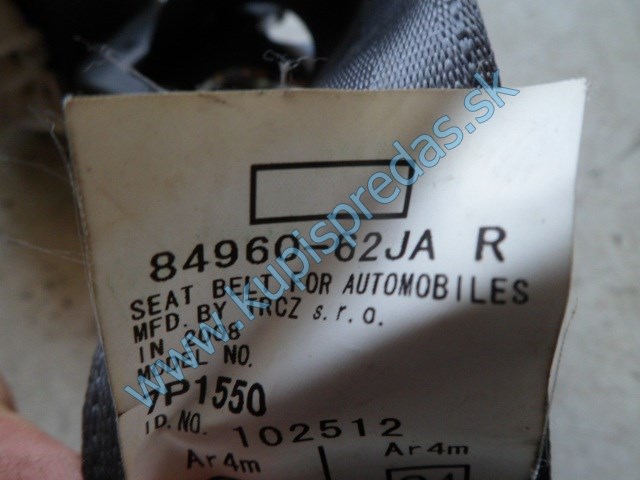 pravý zadný bezpečnostný pás na suzuki swift, 84960-62JA