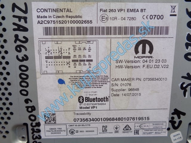 autorádio na fiat doblo 2 lift, 07356340010, 