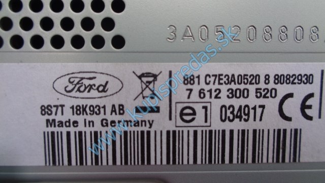 autorádio s navigáciou na ford mondeo mk4, 8S7T18K931AB