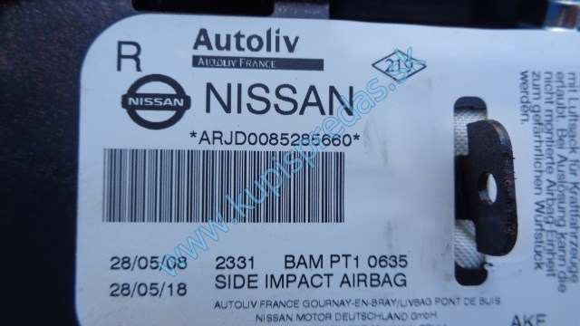 pravý predný airbag do sedačky na nissan qahqai, PT10635