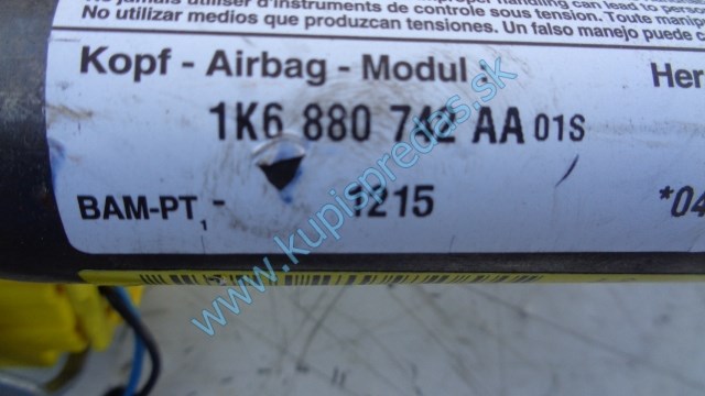 pravý stropný airbag na vw volkswagen golf 5, 1K6880724AA