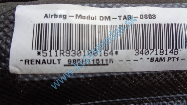 ľavý predný sedačkový airbag na renault fluence, 985H11511R
