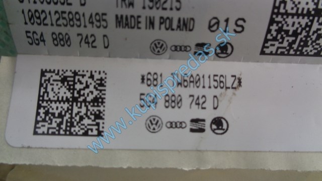 pravý strešný airbag na vw volkswagen golf 7 HB, 5G4880742D