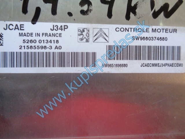 riadiaca jednotka motora  na citroen c3 1,4, SW 9660374680