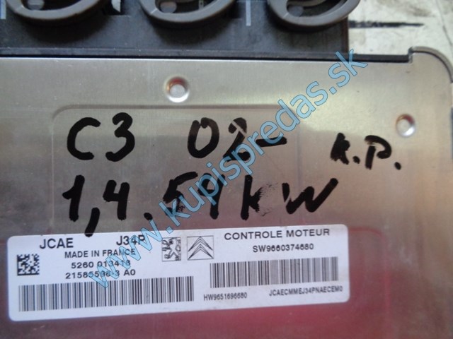 riadiaca jednotka motora  na citroen c3 1,4, SW 9660374680