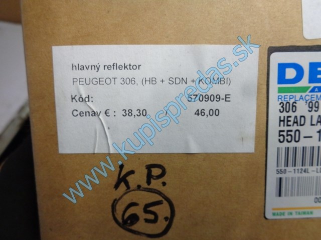 ľavé predné svetlo na peugeot 306 lift, 99-, 570909-E