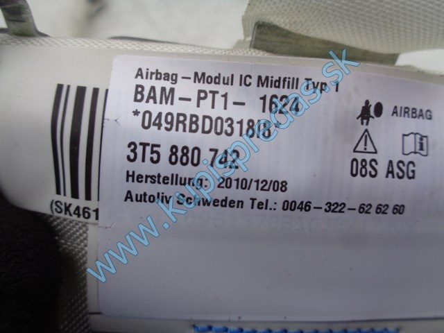 pravý strešný airbag na škodu superb II, kombi, 3T5880742