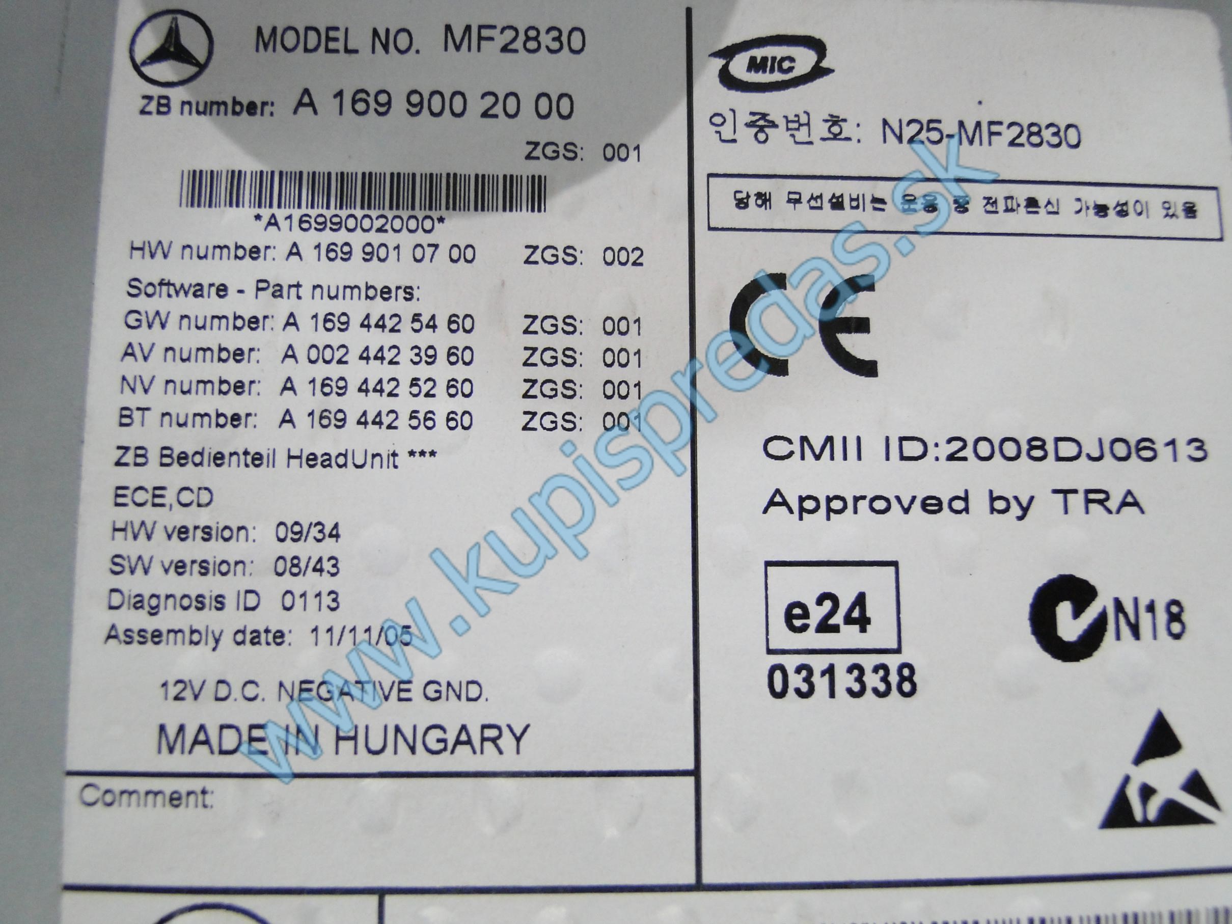 Navigácia GPS+CD+Radio Comand MERCEDES VITO W639 / A W169 / SPRINTER W906